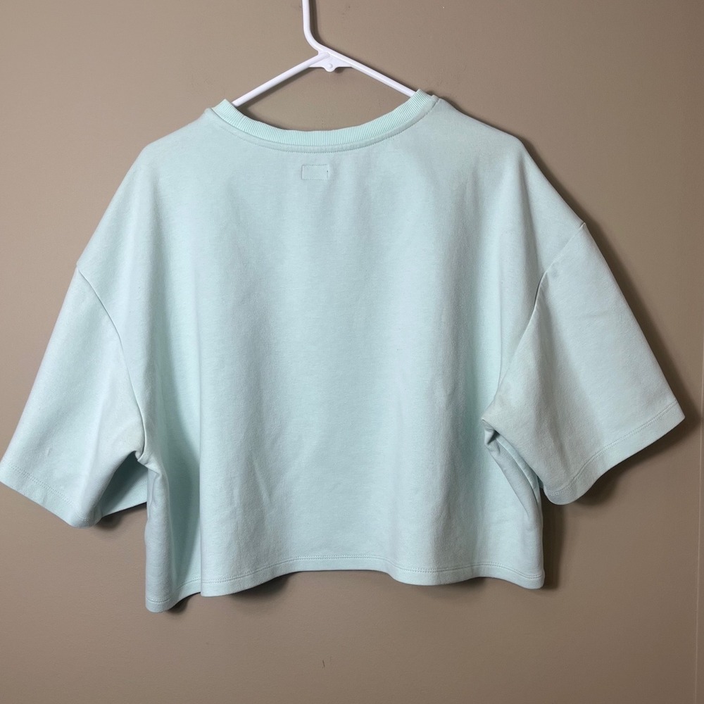 Lee Mint Green Cropped Sweatshirt Boxy Short Sleeve Crewneck Pastel Retro XL - Picture 3 of 9